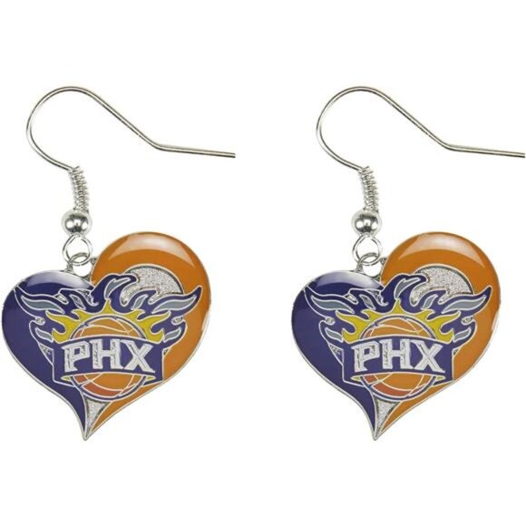 NEW WOMENS PHEONIX SUNS NBA SILVER HEART SWIRL EARRINGS DANGLE DROP - Picture 1 of 2